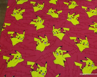 Character Flannel Fabric - Pokemon Pikachu Bolt - By the yard - 100% Cotton Flannel
