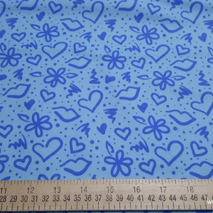 Flannel Fabric Graffiti Love Blue By the yard 100% Cotton Flannel image 2