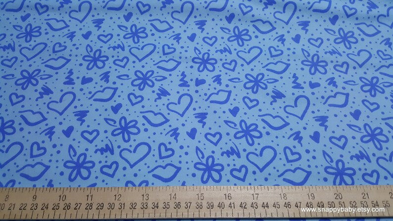 Flannel Fabric Graffiti Love Blue By the yard 100% Cotton Flannel image 2