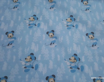 Flannel Fabric - Disney Little Meadow Mickey Mouse Blue - By the yard - 100% Cotton Flannel