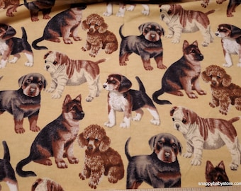 Flannel Fabric - Realistic Puppies - Beagle, Rottweiler, German Shepard, Poodle, Shar pei - By the yard - 100% Cotton Flannel