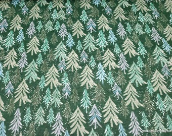 Christmas Flannel Fabric - Green Painted Pine Trees - By the yard - 100% Cotton Flannel