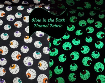 Glow in the Dark Flannel Fabric - Colorful Eyes Glow in the Dark - By the yard - 100% Cotton Flannel
