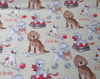 Flannel Fabric - School Doggies on Cream - By the yard - 100% Cotton Flannel