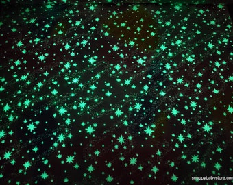 Glow in the Dark Flannel Fabric - Pastel Stars Glow in the Dark - By the yard - 100% Cotton Flannel