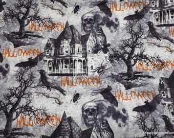 Remnant Flannel Fabric - Haunted House - Choose your Size - 100% Cotton Flannel