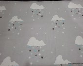 Flannel Fabric - Clouds and Stars Raining on Gray - By the yard - 100% Cotton Flannel