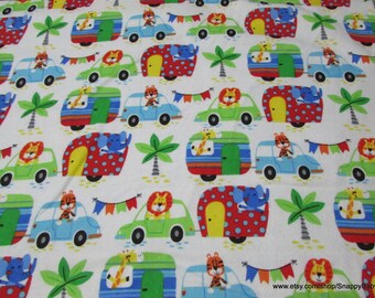 Flannel Fabric - Animals Driving - By the yard - 100% Cotton Flannel
