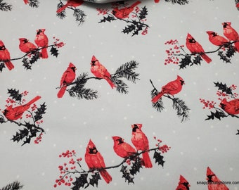 Christmas Flannel Fabric - Cardinals on Light Blue - By the yard - 100% Cotton Flannel
