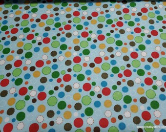 Flannel Fabric - Multi Circles on Blue - By the yard - 100% Cotton Flannel