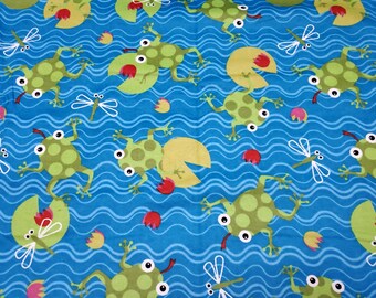 Flannel Fabric - Frogs on Lilypads- By the yard - 100% Cotton Flannel
