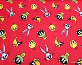 Character Flannel Fabric - Looney Tunes Tossed Faces on Red - By the yard - 100% Cotton Flannel
