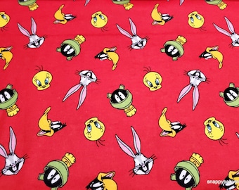 Character Flannel Fabric - Looney Tunes Tossed Faces on Red - By the yard - 100% Cotton Flannel