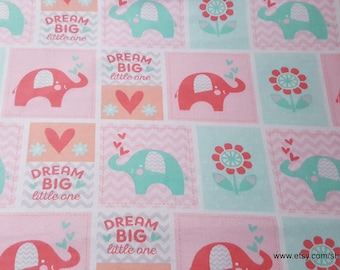 Flannel Fabric - Dream Big Patch Coral Pink - By the yard - 100% Cotton Flannel