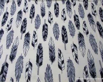Flannel Fabric - Black Sketch Feathers on Cream - By the yard - 100% Cotton Flannel