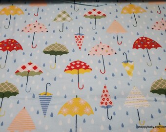 Flannel Fabric - Springtime Umbrellas on Light Blue - By the yard - 100% Cotton Flannel