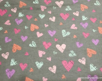 Flannel Fabric - Sketch Hearts on Gray - By the yard - 100% Cotton Flannel