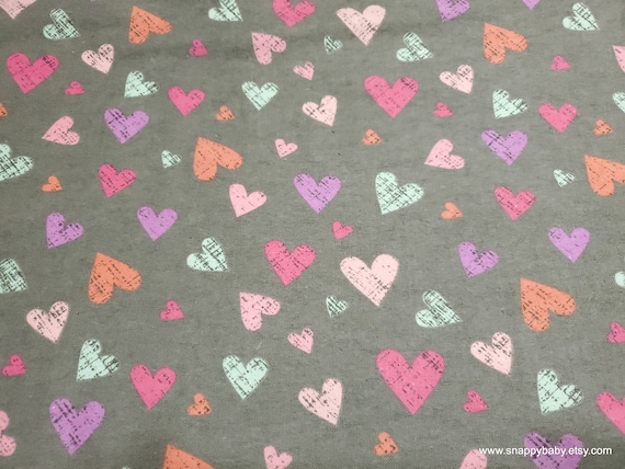 Flannel Fabric Sketch Hearts on Gray By the yard 100% | Etsy