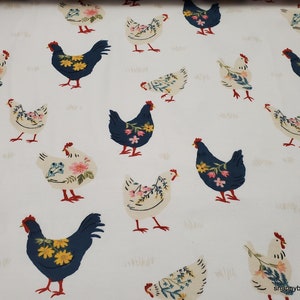 Flannel Fabric - Farmstead Chickens on White - By the yard - 100% Cotton Flannel