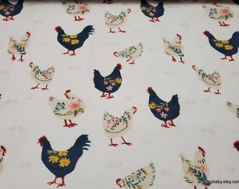 Flannel Fabric - Farmstead Chickens on White - By the yard - 100% Cotton Flannel