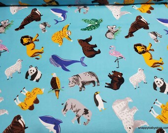 Flannel Fabric - World Map Animals - By the yard - 100% Cotton Flannel