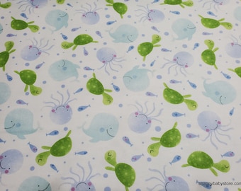 Flannel Fabric - Watercolor Sea Life - By the yard - 100% Cotton Flannel