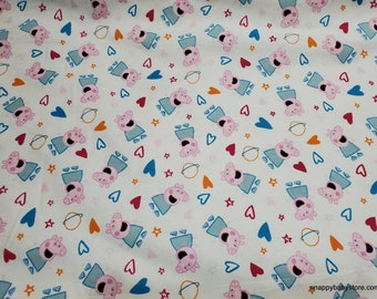 Character Flannel Fabric - Peppa Pig Heart Toss - By the yard - 100% Cotton Flannel