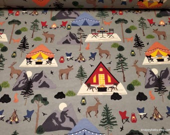 Flannel Fabric - Camping Tents and Cabins - By the yard - 100% Cotton Flannel