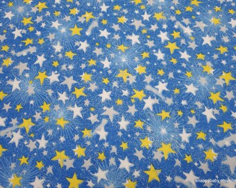Flannel Fabric - Stars and Bursts Blue - By the yard - 100% Cotton Flannel