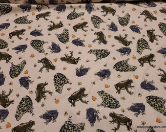 Flannel Fabric - Frogs Tossed - By the yard - 100% Cotton Flannel