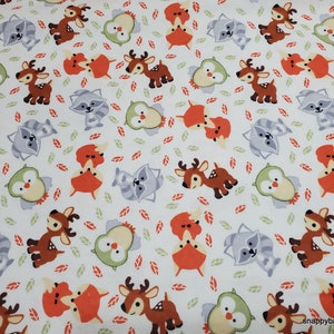 Flannel Fabric Sweet Woodland Buddies on White By the Yard 100% Cotton Flannel image 1