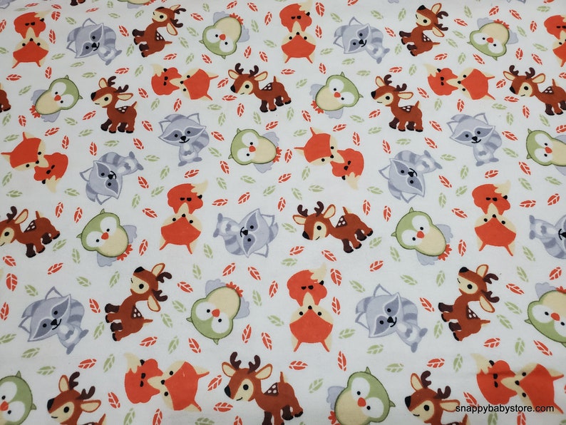 Flannel Fabric Sweet Woodland Buddies on White By the Yard 100% Cotton Flannel image 1