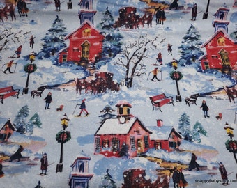 Christmas Flannel Fabric - Holiday Scenic - By the yard - 100% Cotton Flannel