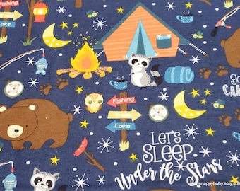 Remnant Flannel Fabric - Gone Camping Bear - Choose your Size - 100% Cotton Flannel