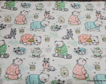 Flannel Fabric - Pajama Honey Party - By the yard - 100% Cotton Flannel