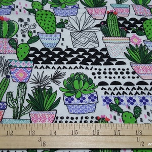 Flannel Fabric Trendy Potted Cacti By the yard 100% Cotton Flannel image 2