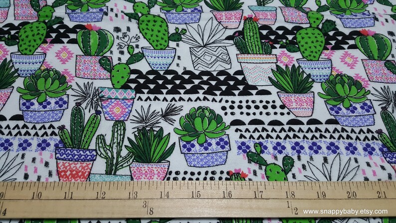 Flannel Fabric Trendy Potted Cacti By the yard 100% Cotton Flannel image 2