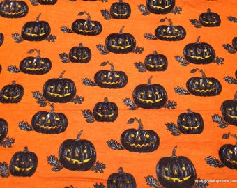 Remnant Flannel Fabric - Halloween Jack O Lanterns - Choose your Size - 100% Cotton Flannel