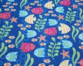 Flannel Fabric - Kissing Fish - By the yard - 100% Cotton Flannel