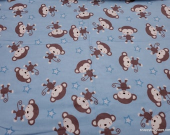 Flannel Fabric - Baby Monkey Blue - By the yard - 100% Cotton Flannel
