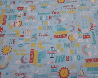 Premium Flannel Fabric - Twinkle Comfort Words Sky Blue - By the yard - 100% Cotton Flannel Premium