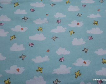 Flannel Fabric - Playful Cuties 3 Clouds and Birds - By the yard - 100% Premium Cotton Flannel