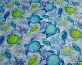 Flannel Fabric - Ocean Life Bright - By the yard - 100% Cotton Flannel