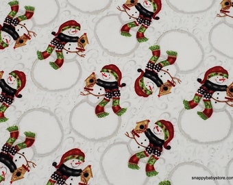 Christmas Premium Flannel Fabric - Snow Place Like Home Snowmen Tossed Premium - By the yard - 100% Premium Cotton Flannel