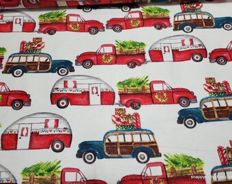 Christmas Flannel Fabric - Christmas Trucks and Campers - By the Yard - 100% Cotton Flannel