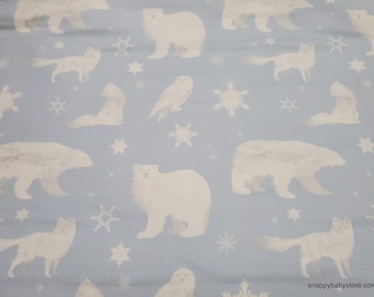Flannel Fabric - First Snow Animals on Light Blue - By the yard - 100% Cotton Flannel