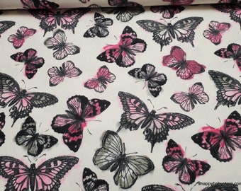 Flannel Fabric - Pink Olive Butterflies - By the yard - 100% Cotton Flannel