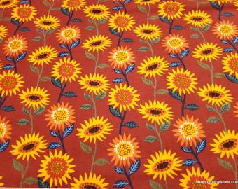 Remnant Flannel Fabric - Funky Fall Sunflowers - Choose your Size - 100% Cotton Flannel