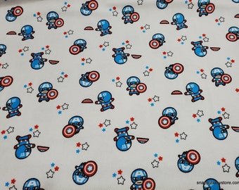 Character Flannel Fabric - Marvel Captain America on White - By the yard - 100% Cotton Flannel