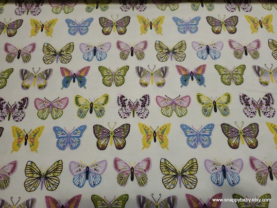 Flannel Fabric - Butterflies in Line - By the yard - 100% Cotton Flannel